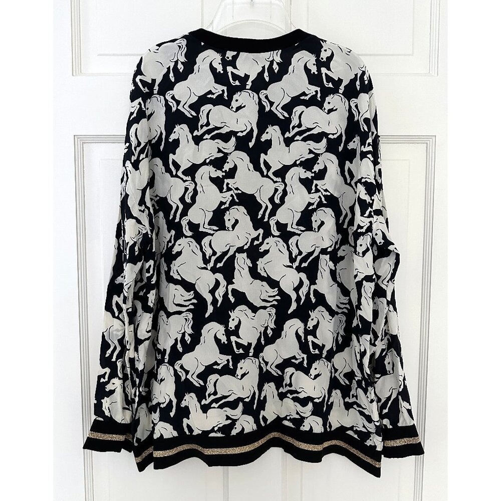 Stella McCartney Ines Running Horses Print Silk Top Shirt Black White IT 38 - Picture 7 of 10